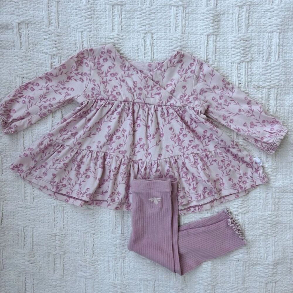 Burt’s Bees Baby Pink Floral Dress & Leggings Set 3-6M Organic Cotton